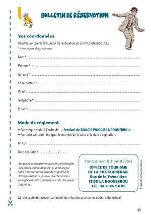 Bulletin de réservation - Festival du Boogie-Woogie Laroquebrou 